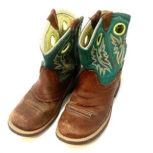 SOLD Ariat Big Girls Sz 3 Leather Western Cowgirl Boots Brown Green Emroidered